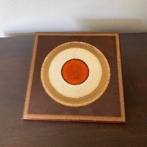 Retro MCM Style Circular Tile Trivet with Orange and Brown